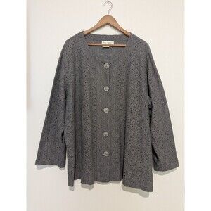 Ulla Popken Gray Lace Textured Jacket Blazer Button Front 20/22 2x